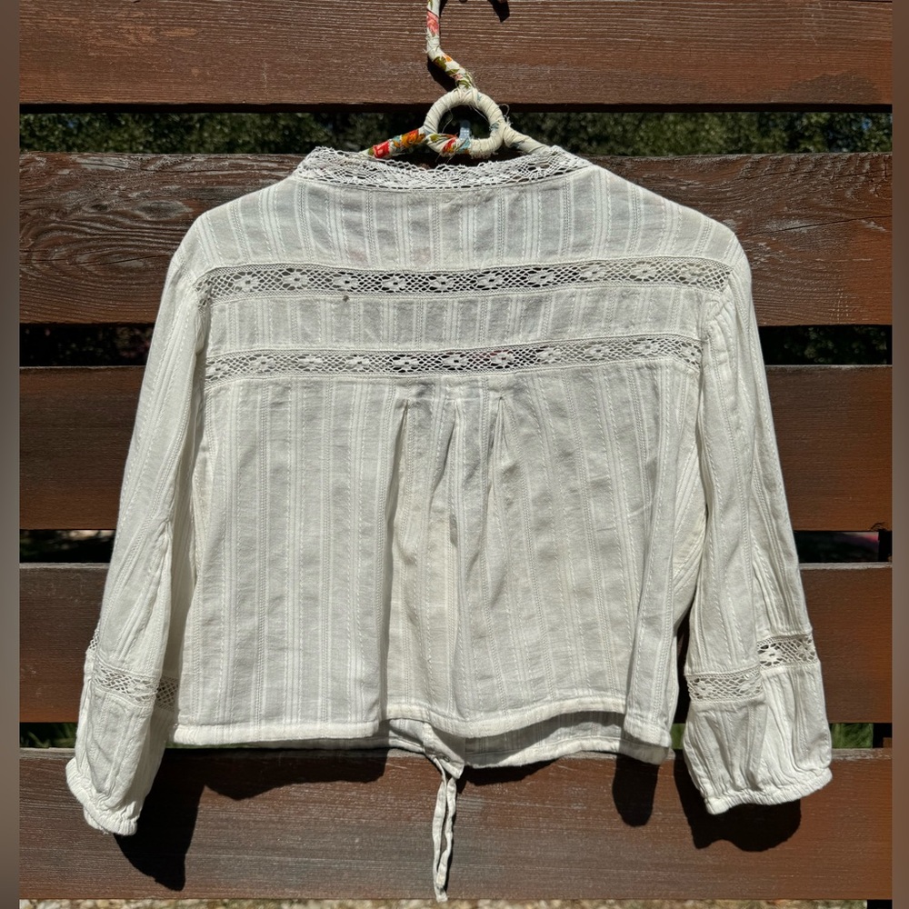 Free People White Embroidered Cropped Peasant Top Small - Picture 6 of 11